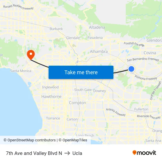 7th Ave and Valley Blvd N to Ucla map