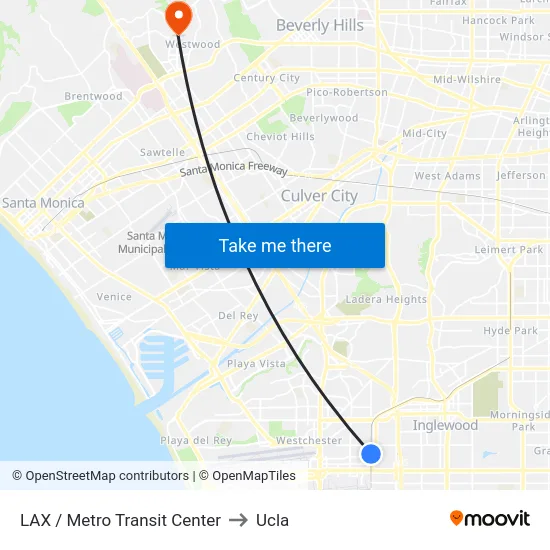 LAX / Metro Transit Center to Ucla map