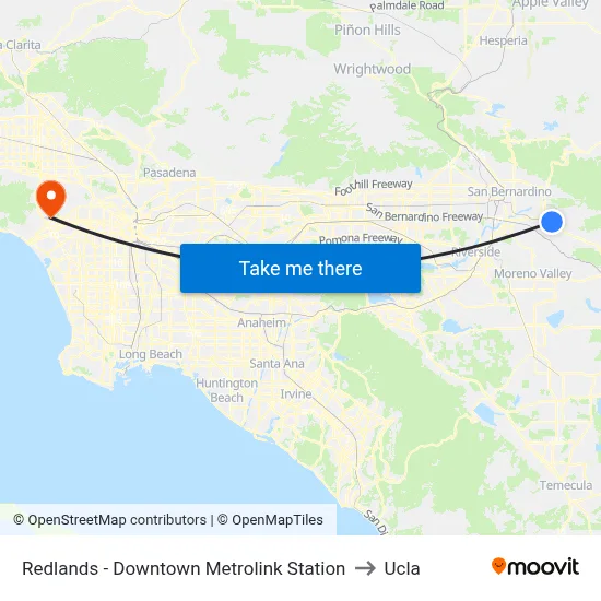 Redlands - Downtown Metrolink Station to Ucla map