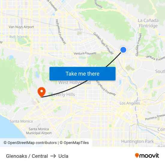 Glenoaks / Central to Ucla map