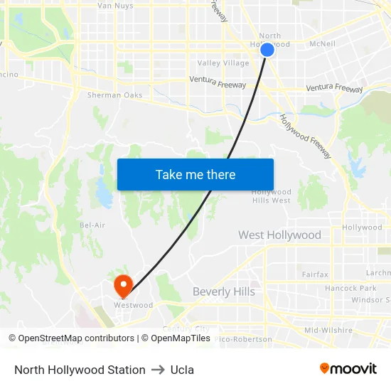 North Hollywood Station to Ucla map