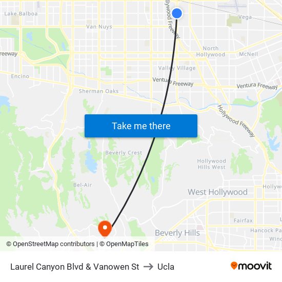 Laurel Canyon Blvd & Vanowen St to Ucla map