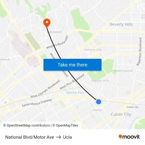 National Blvd/Motor Ave to Ucla map