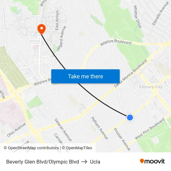 Beverly Glen Blvd/Olympic Blvd to Ucla map