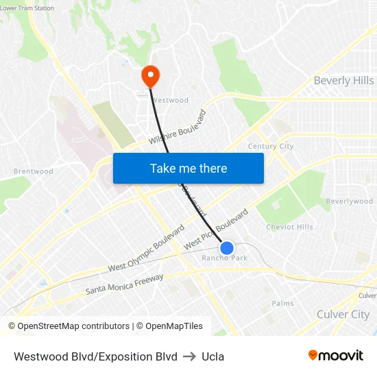 Westwood Blvd/Exposition Blvd to Ucla map