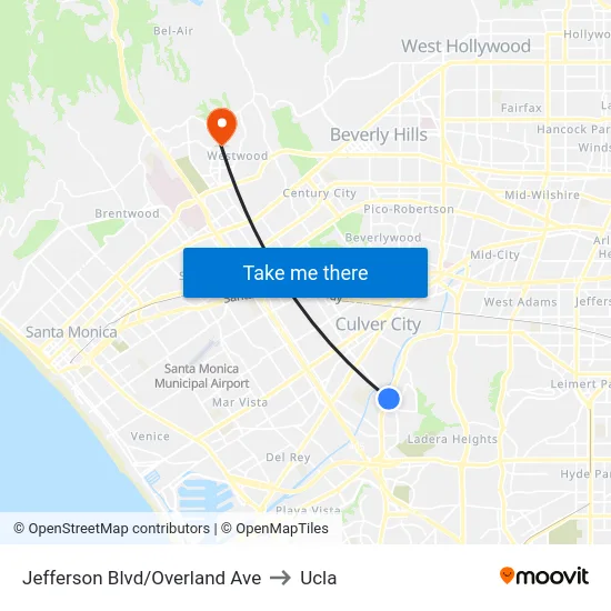 Jefferson Blvd/Overland Ave to Ucla map