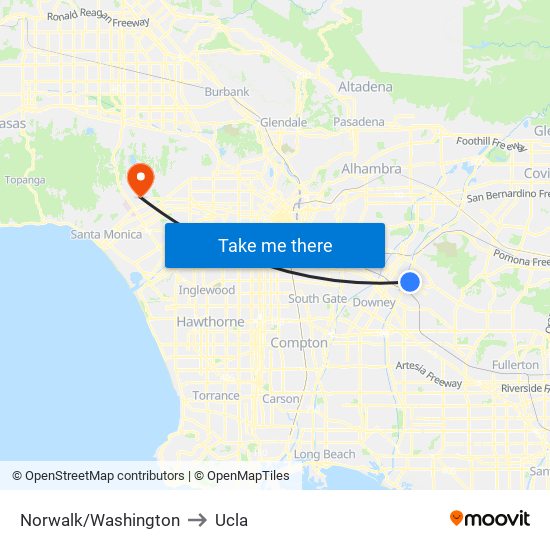 Norwalk/Washington to Ucla map