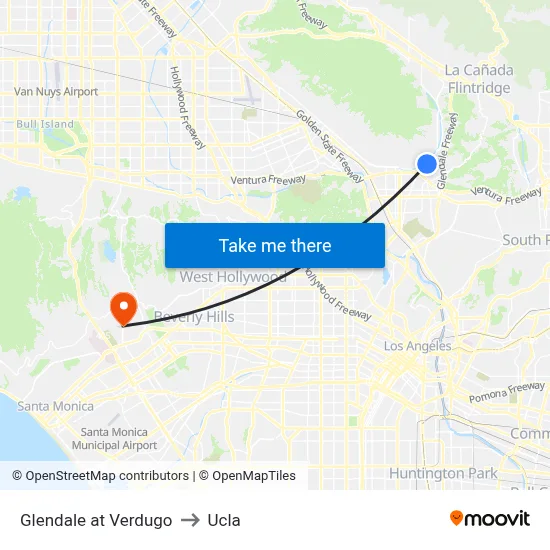 Glendale at Verdugo to Ucla map