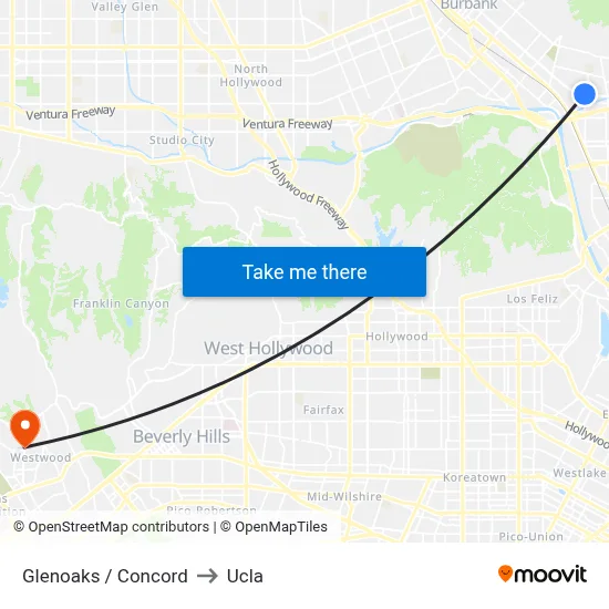 Glenoaks / Concord to Ucla map