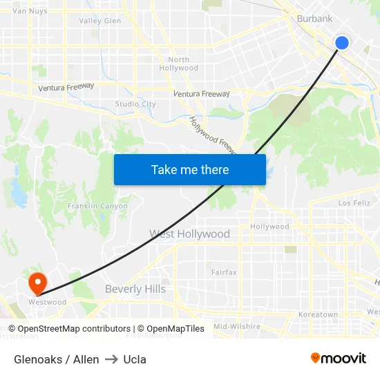 Glenoaks / Allen to Ucla map