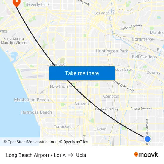 Long Beach Airport / Lot A to Ucla map