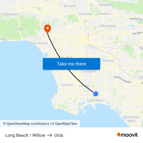Long Beach / Willow to Ucla map