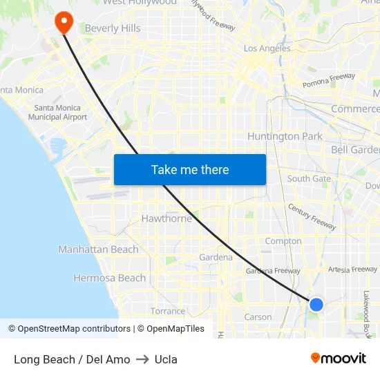 Long Beach / Del Amo to Ucla map