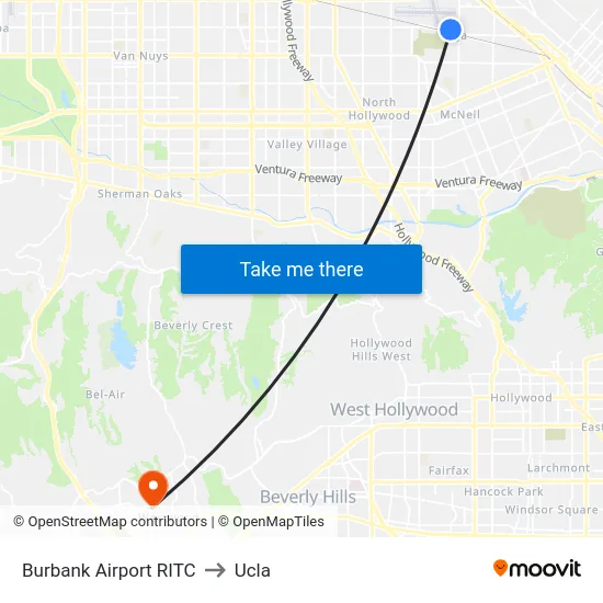 Burbank Airport RITC to Ucla map