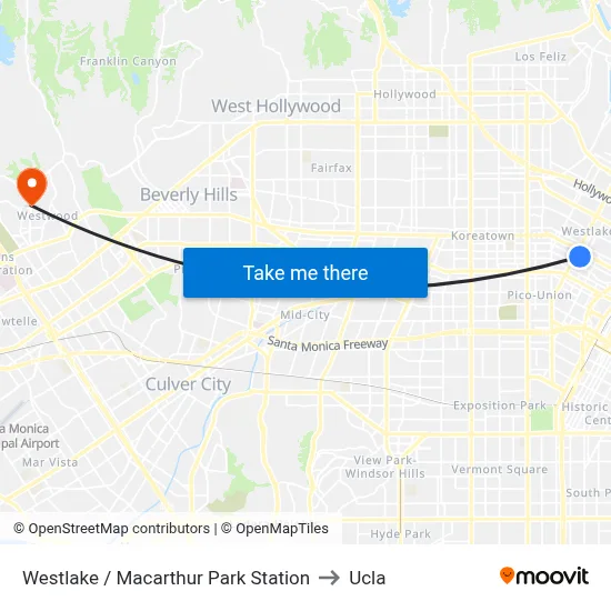 Westlake / Macarthur Park Station to Ucla map