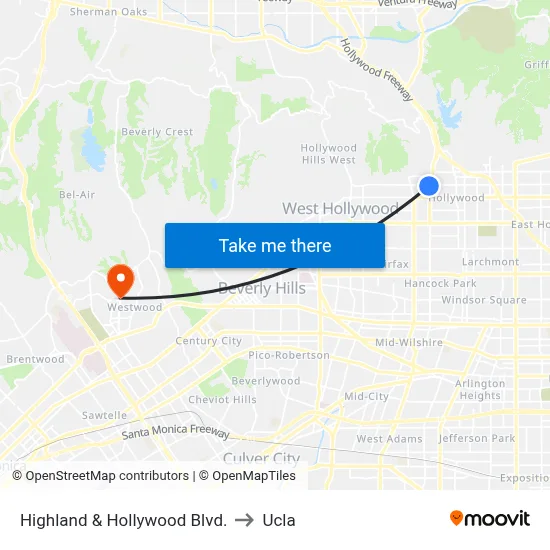 Highland & Hollywood Blvd. to Ucla map