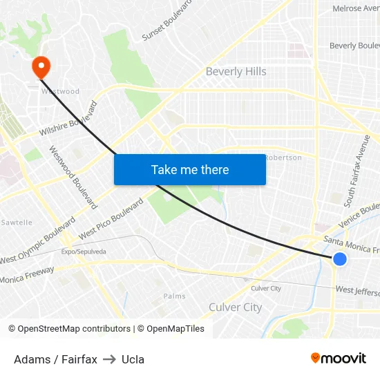 Adams / Fairfax to Ucla map
