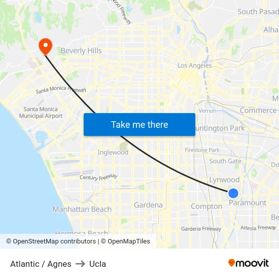 Atlantic / Agnes to Ucla map