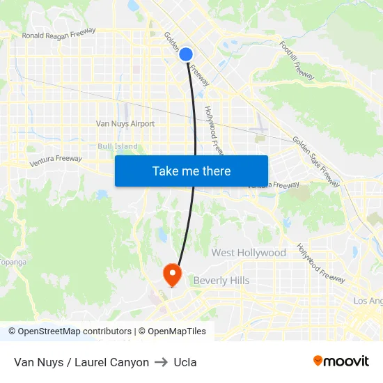 Van Nuys / Laurel Canyon to Ucla map