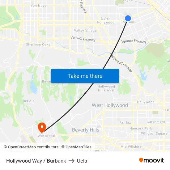 Hollywood Way / Burbank to Ucla map