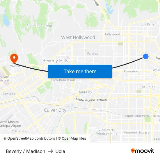 Beverly / Madison to Ucla map