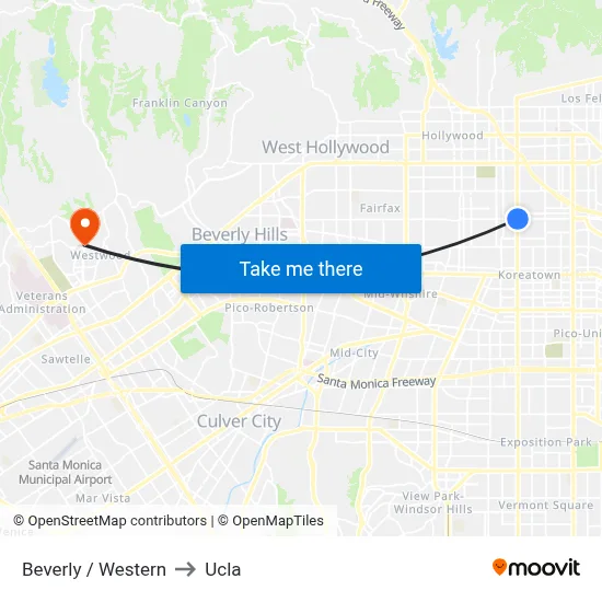 Beverly / Western to Ucla map