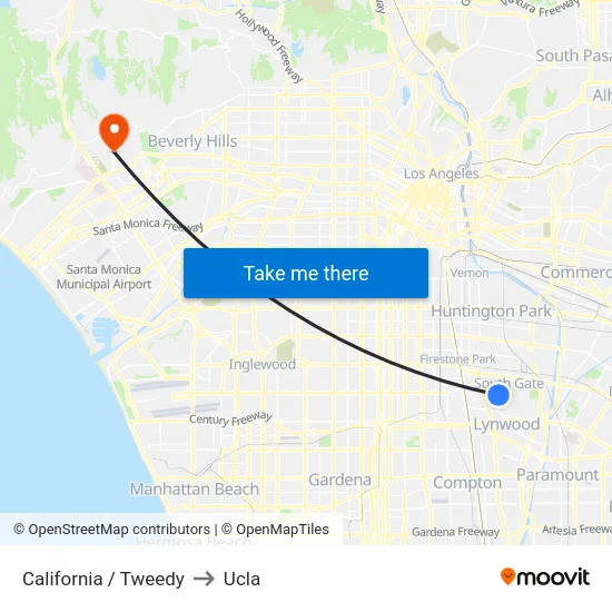California / Tweedy to Ucla map