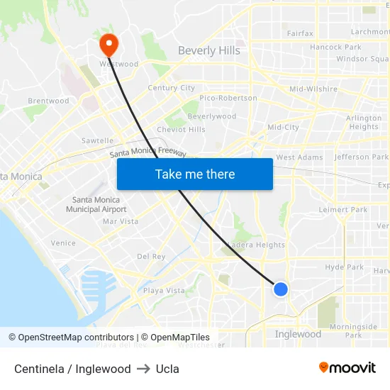 Centinela / Inglewood to Ucla map