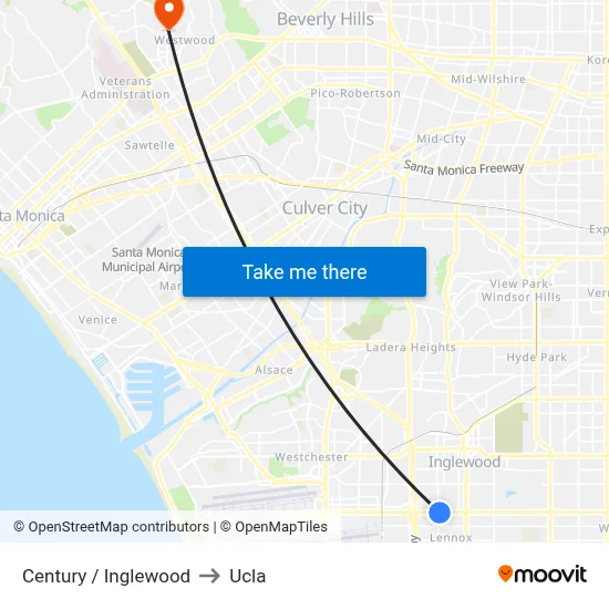 Century / Inglewood to Ucla map