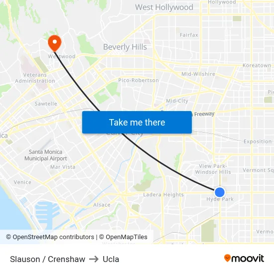 Slauson / Crenshaw to Ucla map