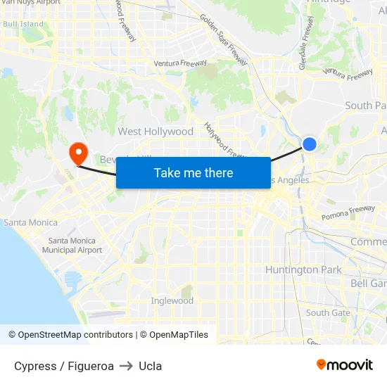 Cypress / Figueroa to Ucla map