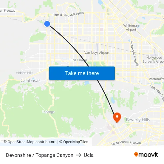 Devonshire / Topanga Canyon to Ucla map