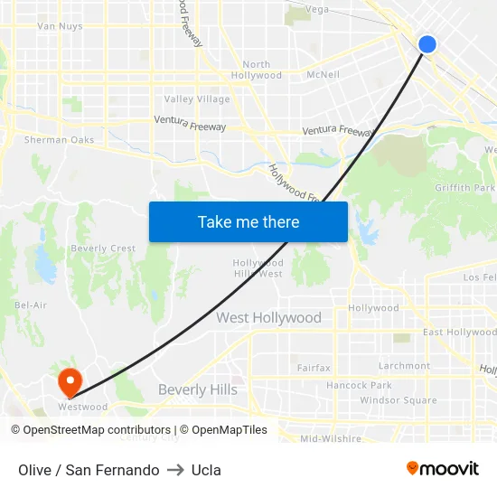 Olive / San Fernando to Ucla map