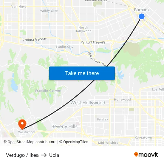 Verdugo / Ikea to Ucla map