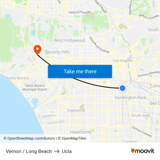 Vernon / Long Beach to Ucla map