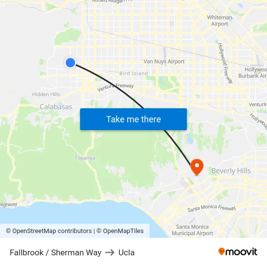 Fallbrook / Sherman Way to Ucla map