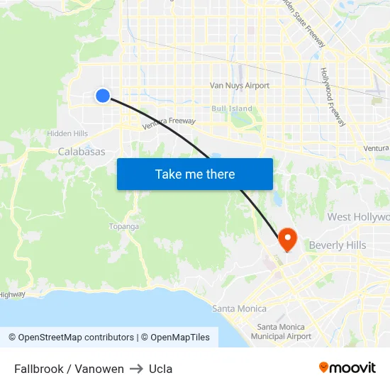 Fallbrook / Vanowen to Ucla map