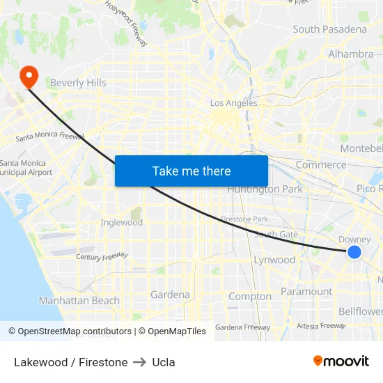 Lakewood / Firestone to Ucla map