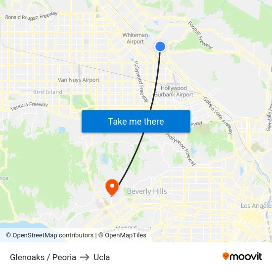 Glenoaks / Peoria to Ucla map