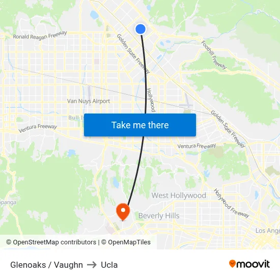Glenoaks / Vaughn to Ucla map