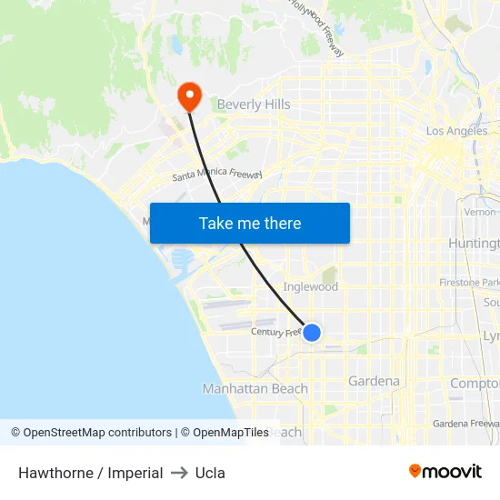 Hawthorne / Imperial to Ucla map