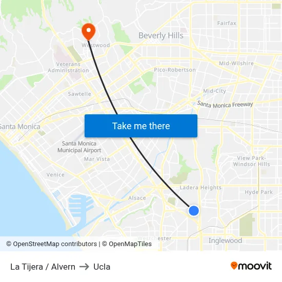 La Tijera / Alvern to Ucla map