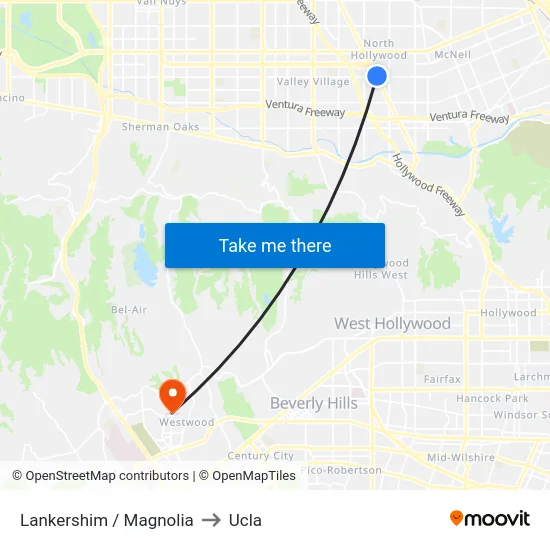 Lankershim / Magnolia to Ucla map