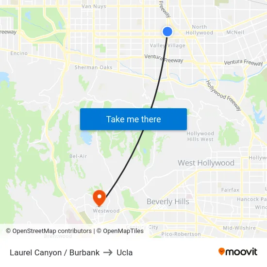 Laurel Canyon / Burbank to Ucla map