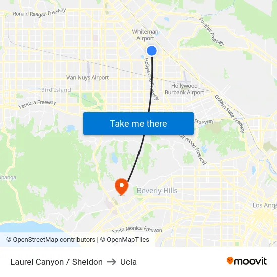 Laurel Canyon / Sheldon to Ucla map