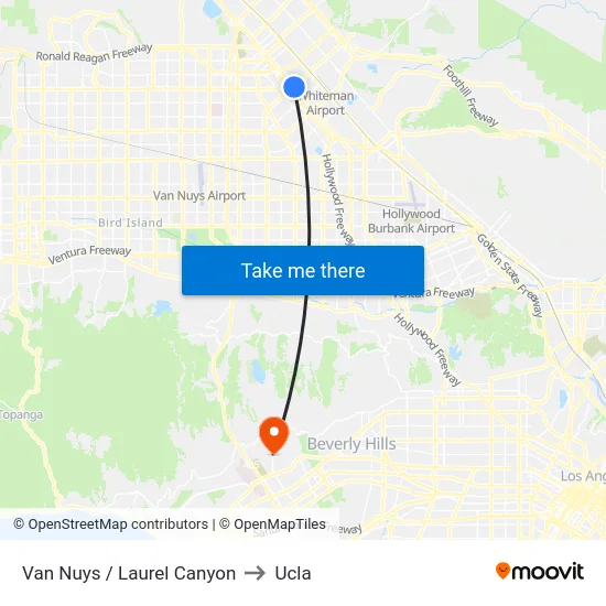 Van Nuys / Laurel Canyon to Ucla map