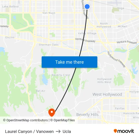Laurel Canyon / Vanowen to Ucla map