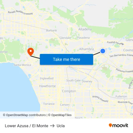 Lower Azusa / El Monte to Ucla map