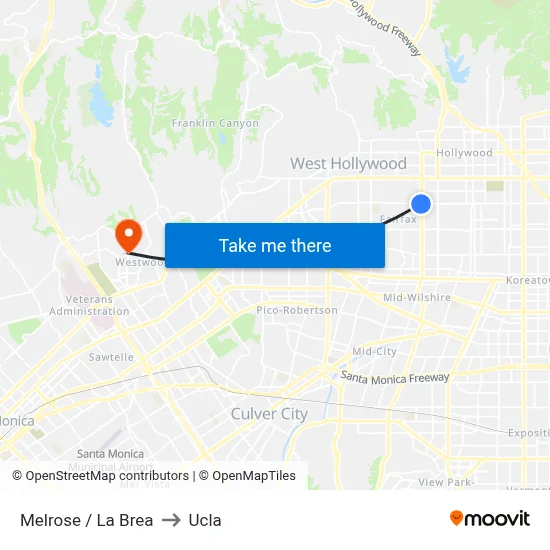 Melrose / La Brea to Ucla map