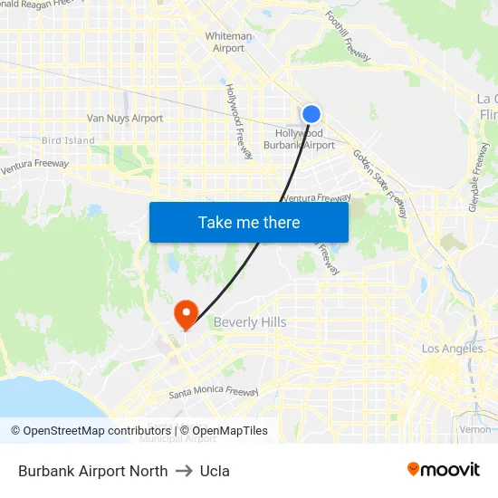 Burbank Airport North to Ucla map
